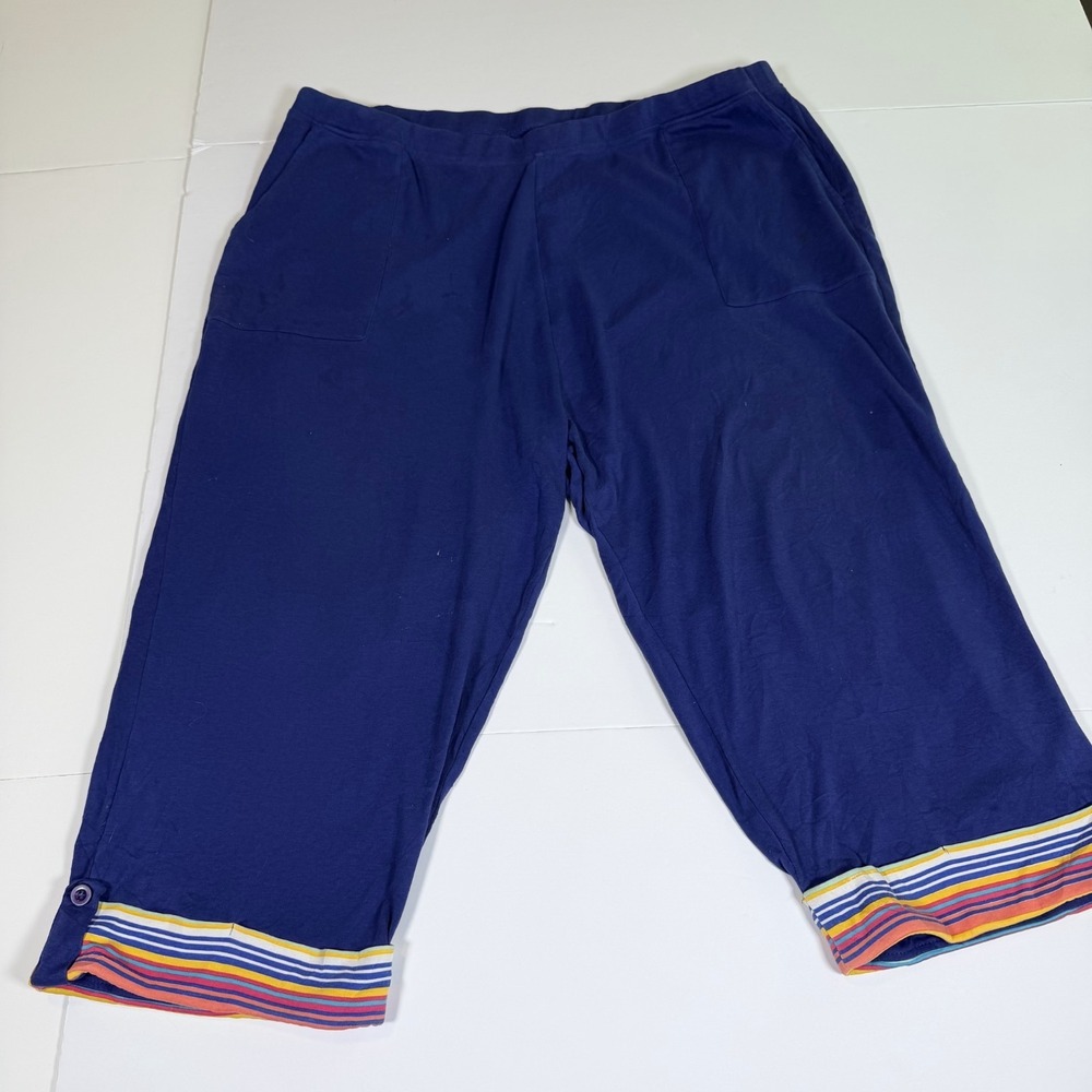 Blair Cropped Capri Pants Womens 2XL Navy Blue Cotton Button Tab Hem Pull On